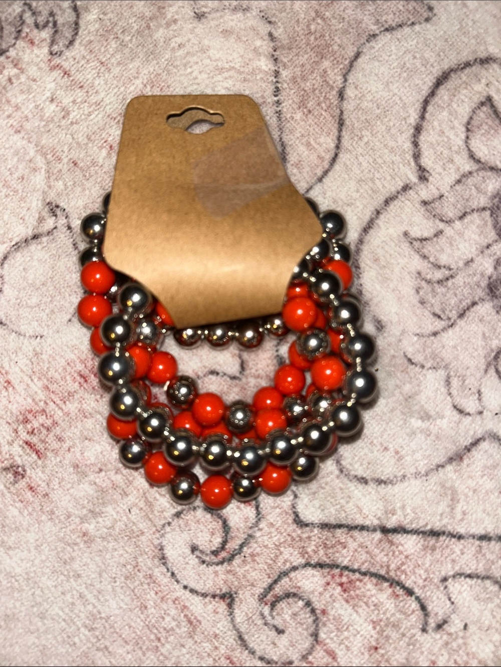 Multi-Strand Orange and Silver Beaded Bracelet